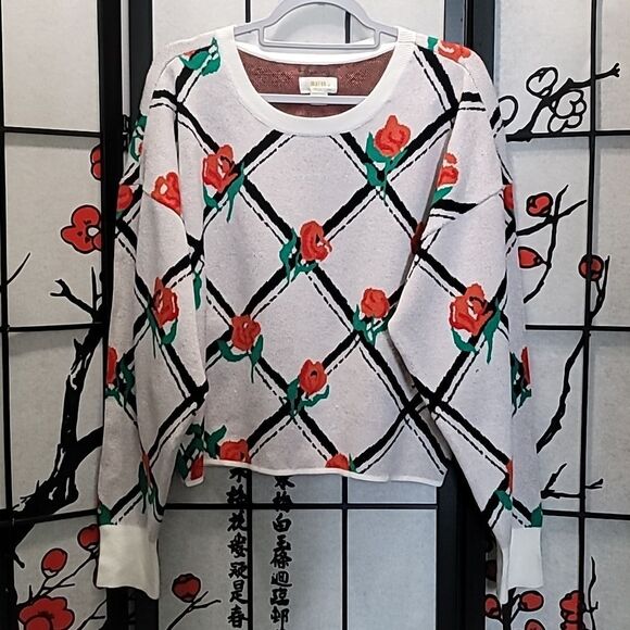 Anthropologie Maeve Crewneck Trellis Rose Floral Pullover Sweater Size Large - Picture 2 of 11